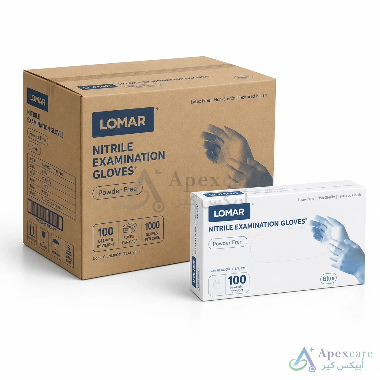 LOMAR Nitrile Powder-Free Examination Gloves Blue | 10 Box/Carton